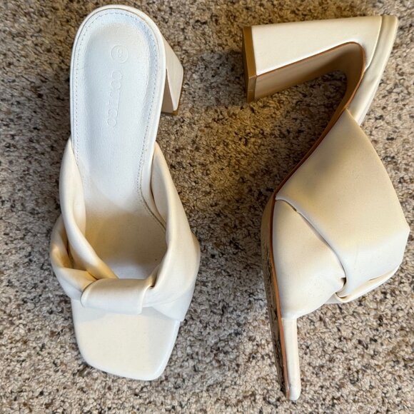 Coutgo Womens Chunky Heeled Mules Puffy Knot Square Open Toe Slip On - Picture 2 of 4